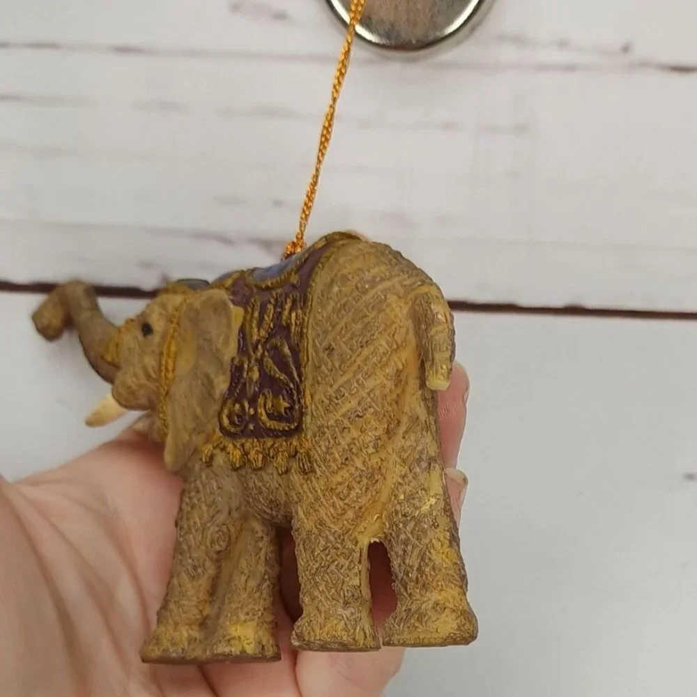 Handcrafted Resin Elephant Hanging‎ Ornament With Purple & Gold Accents For Home